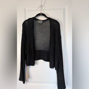 Anthropologie Black Cropped Open Knit Bell Sleeve Cardigan One Size
